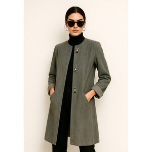 Vintage Gino Rossi Ultrasuede Long Coat Women M Gray  Button Front 70s Retro‎